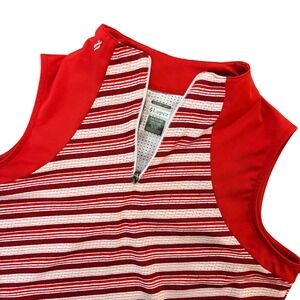 NANCY LOPEZ Golf Vest Womens Med Red Striped Desert Dry Sleeveless Quarter Zip